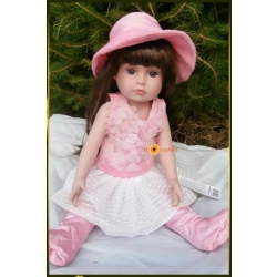 LALKA FUNKCYJNA 45 CM AMERICAN DOLL MÓWI ŚPIEWA BLUZKA RÓŻOWA Z OZDOBAMI