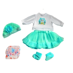 UBRANKO DLA LALKI BOBASA BLUZKA SPÓDNICZKA NIEBIESKA I PAMPERS 45 CM