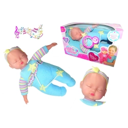 MIĘKKA LALKA 39 CM ŚPIĄCA ŚPIEWAJĄCA GUMOWE RĄCZKI TWARZ ŚPIOSZKI BLUE