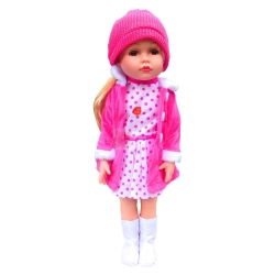 LALKA FUNKCYJNA 45 CM AMERICAN DOLL MÓWI ŚPIEWA SUKIENKA W RÓŻOWE GROCHY