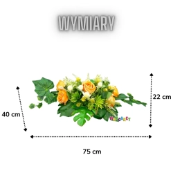KOMPOZYCJA NAGROBNA Z POMARAŃCZOWYCH RÓŻ Z DODATKAMI DŁUGOŚĆ 75 CM