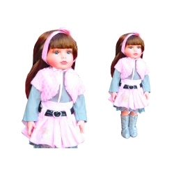 LALKA FUNKCYJNA 45 CM AMERICAN DOLL MÓWI ŚPIEWA SPÓDNICZKA RÓŻ BOLERKO SIWE