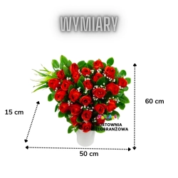 KOMPOZYCJA NAGROBNA DUŻE SERCE STOJĄCE IKEABANA Z CZERWONYCH RÓŻ 60 CM