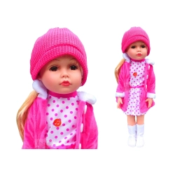 LALKA FUNKCYJNA 45 CM AMERICAN DOLL MÓWI ŚPIEWA SUKIENKA W RÓŻOWE GROCHY