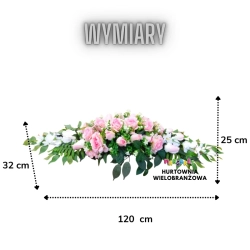 KOMPOZYCJA NAGROBNA STROIK WIĄZANKA 120CM JASNE RÓŻOWE RÓŻE BIAŁE MIECZYKI