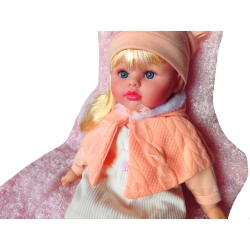 UROCZA LALKA BOBAS 40 CM Z DŹWIĘKIEM ŚPIEWAJĄCA MORELOWE BOLERKO