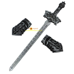 DUŻY MIECZ RYCERSKI RYCERZA SREBRNY ZDOBIONY 62CM KOSTIUM RYCERSKI