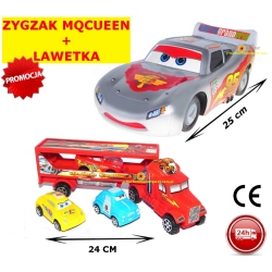 ZESTAW  AUTO CARS ZYGZAK MCQUEEN  25 CM Z NAPĘDEM + LAWETKA 24 CM