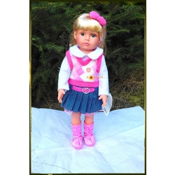 LALKA FUNKCYJNA 45CM AMERICAN DOLL MÓWI ŚPIEWA BLUZKA KRATKA RÓŻ