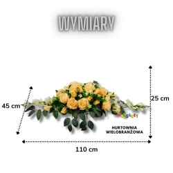 KOMPOZYCJA NAGROBNA STROIK XL  BRZOSKWINIOWE RÓŻE BIEŁE MIECZYKI 110 CM