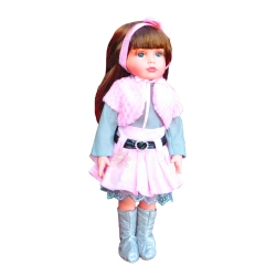LALKA FUNKCYJNA 45 CM AMERICAN DOLL MÓWI ŚPIEWA SPÓDNICZKA RÓŻ BOLERKO SIWE