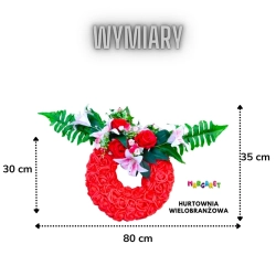 KOMPOZYCJA NAGROBNA STROIK WIANEK KOŁO Z CZERWONYCH SZTUCZNYCH RÓŻ 30 CM