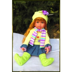 LALKA FUNKCYJNA 45 CM AMERICAN DOLL MÓWI ŚPIEWA SZAL I BLUZKA LIMONKA
