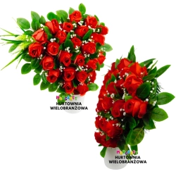 KOMPOZYCJA NAGROBNA DUŻE SERCE STOJĄCE IKEABANA Z CZERWONYCH RÓŻ 60 CM