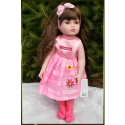 LALKA FUNKCYJNA 45 CM AMERICAN DOLL MÓWI ŚPIEWA SUKIENKA RÓŻ W PASY