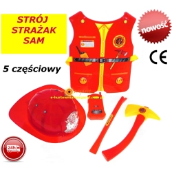 STRÓJ STRAŻAK SAM 5 CZĘŚCIOWY KASK + KAMIZELKA + ŁOM + KILOF + KOMÓRKA